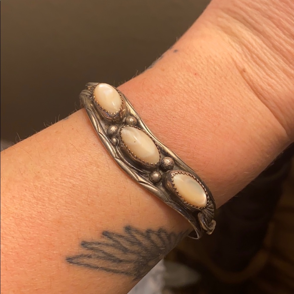 Vintage Sterling mother of Pearl cuff